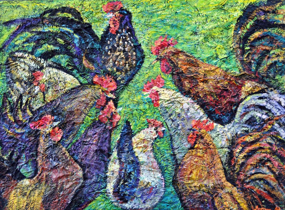 «Півняча нарада». 2009. Полотно, авторська техніка